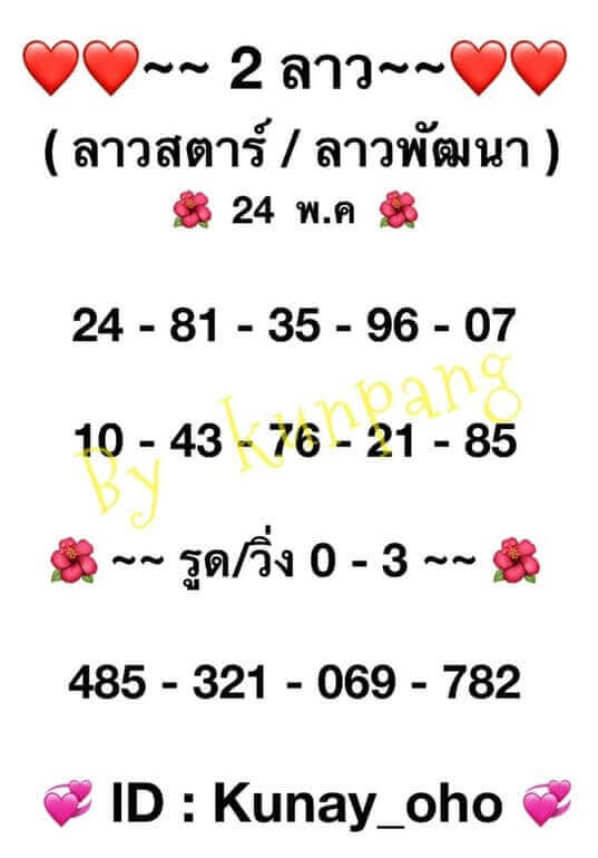 หวยลาววันนี้ 24/5/64 ชุดที่9