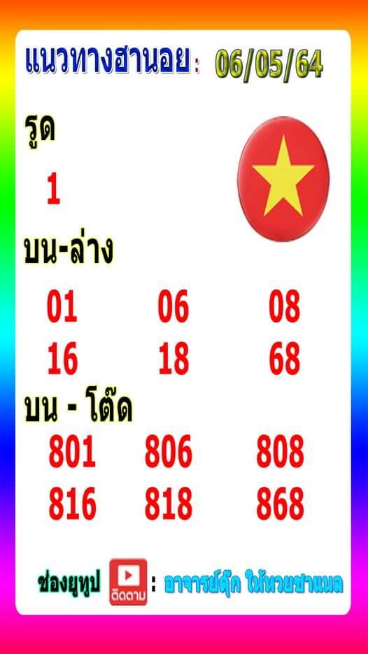 หวยฮานอยวันนี้ 6/5/64 ชุดที่4