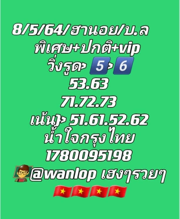 หวยฮานอยวันนี้ 8/5/64 ชุดที่4