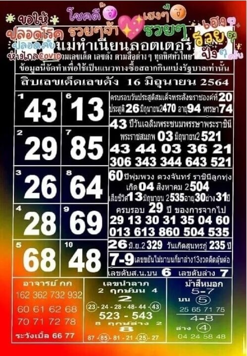 หวยแม่ทำเนียน16-6-64