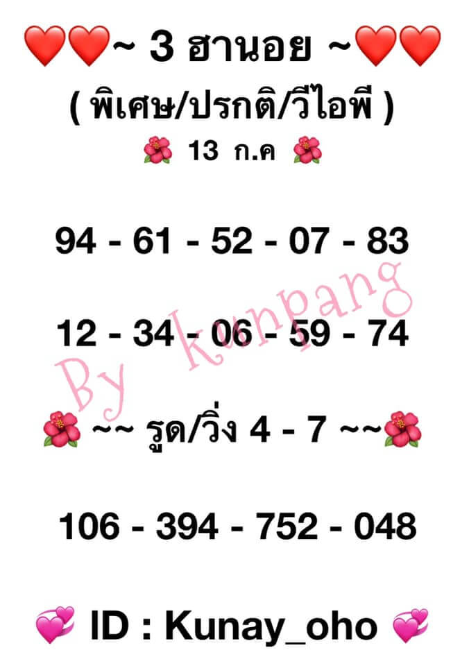 หวยฮานอย13-7-64ชุด1