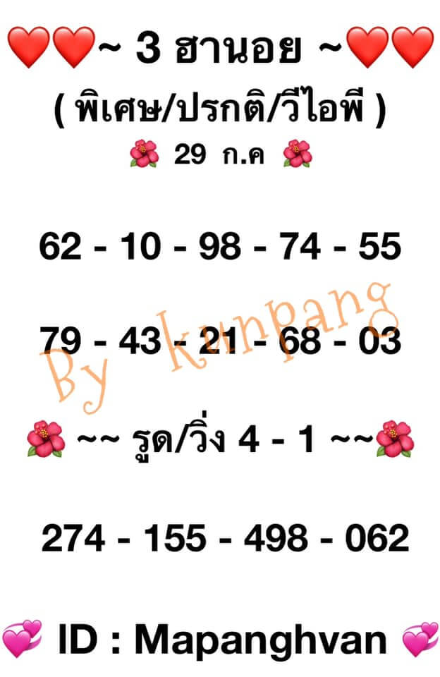 หวยฮานอย29-7-64ชุด2