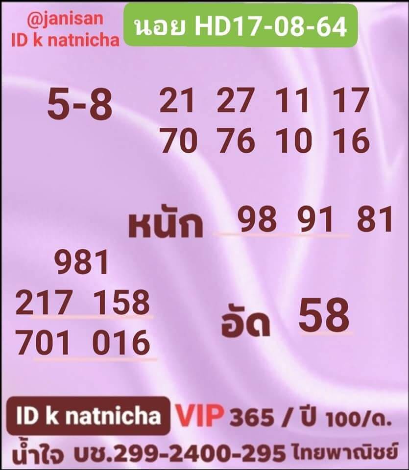 หวยฮานอย 17-8-64 ชุด1