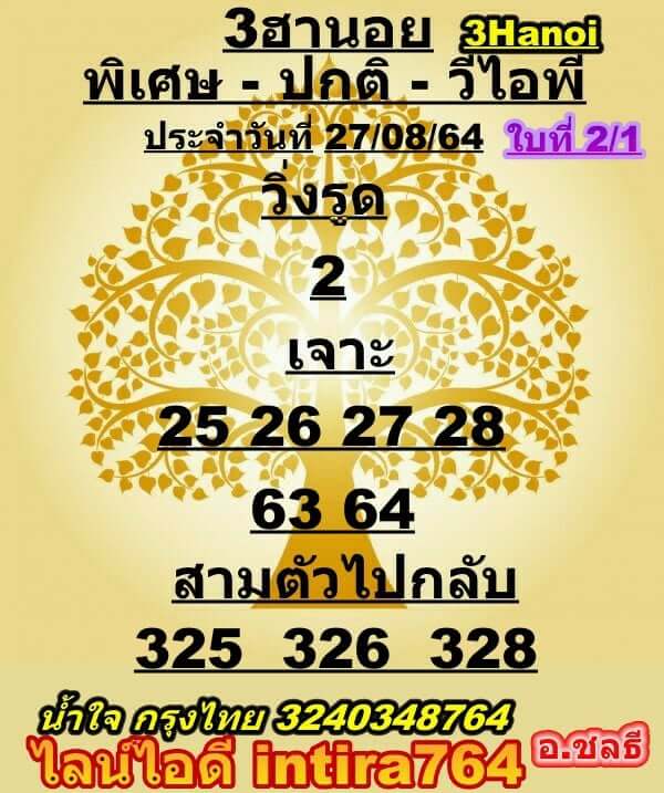 หวยฮานอย 27-8-64 ชุด 6