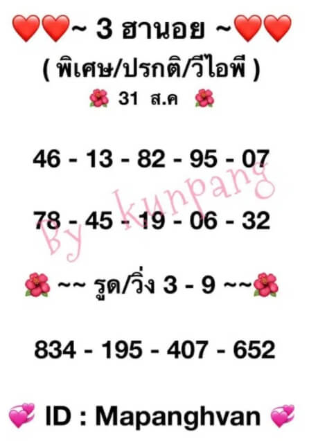 หวยฮานอย 31-8-64 ชุด 11