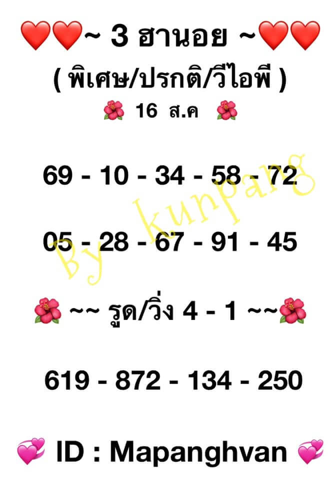 หวยฮานอย16-8-64ชุด 1