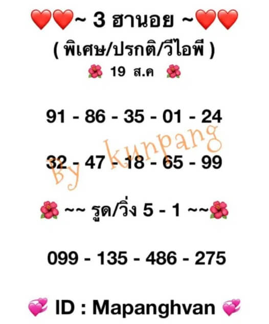 หวยฮานอย19-8-64 ชุด 12