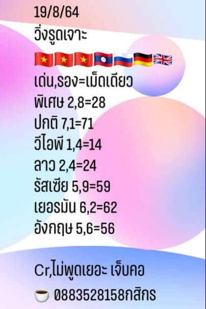 หวยฮานอย19-8-64 ชุด 9