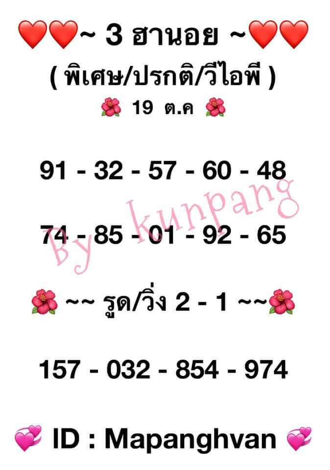 หวยฮานอย 18-10-64 ชุด 1