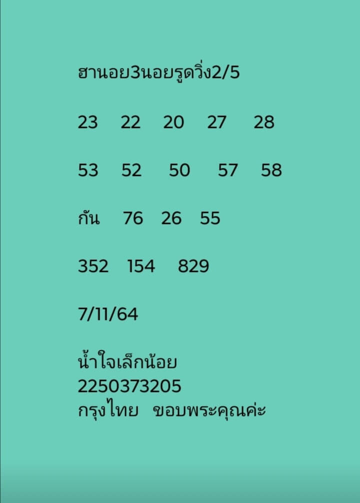 หวยฮานอย 7-11-64 ชุด 1