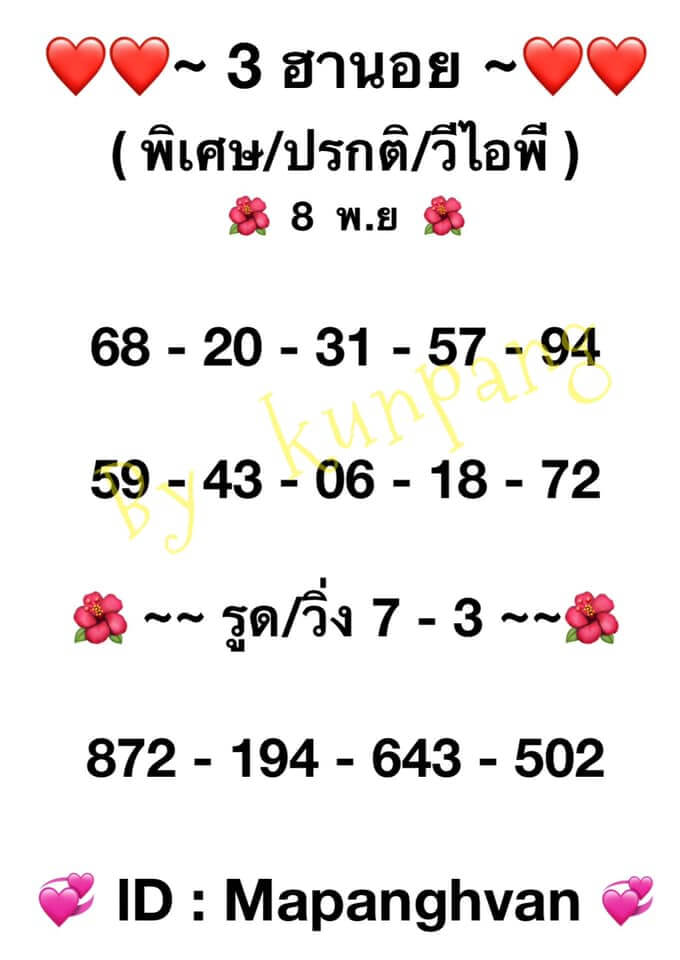 หวยฮานอย 8-11-64 ชุด 1