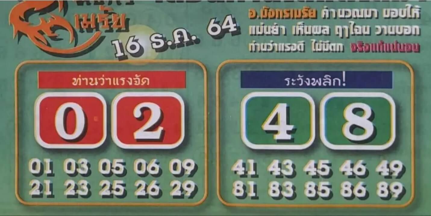 หวยมังกรเมรัย 16/12/64