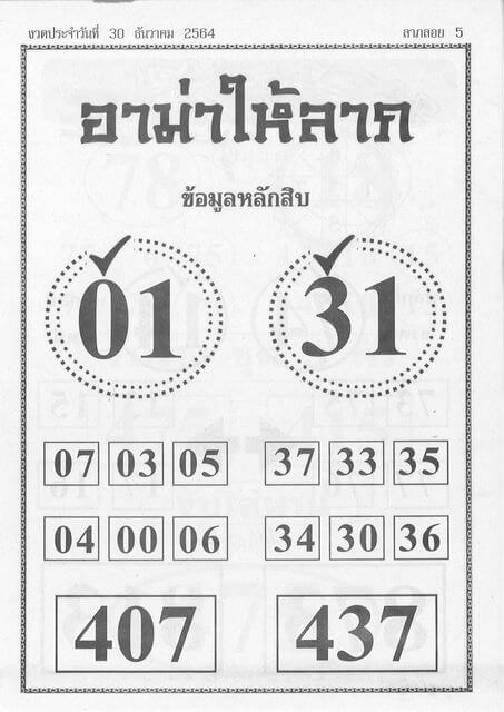 หวยอาม่าให้ลาภ 30-12-64