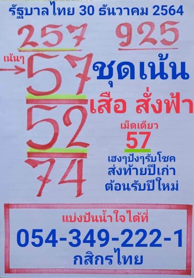 หวยเสือสั่งฟ้า 30-12-64