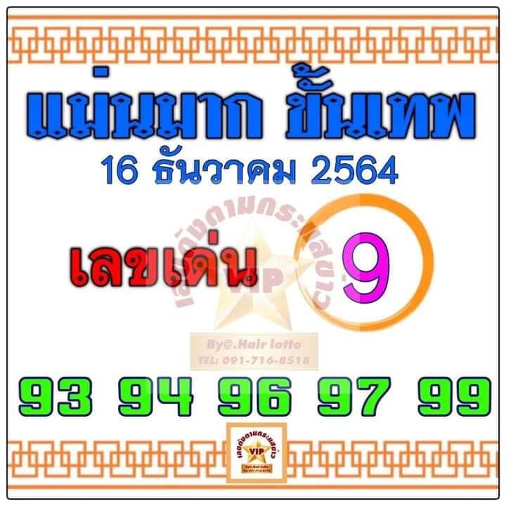 หวยแม่นมากขั้นเทพ 16/12/64