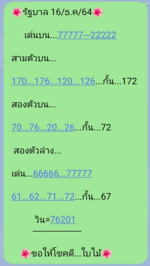 หวยใบไม้ 16/12/64