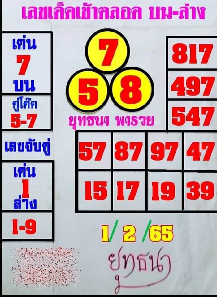 หวยยุทธนาพารวย 1-2-65