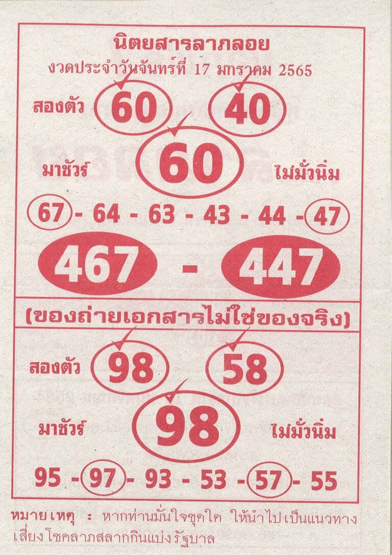 หวยลาภลอย 17-1-65