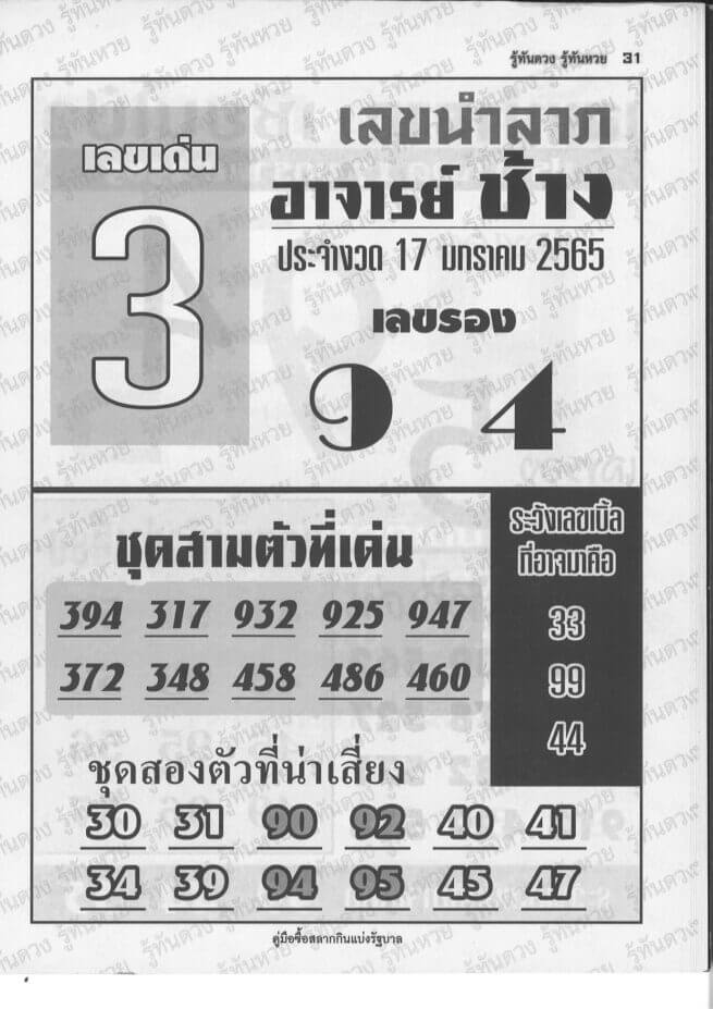 หวยอาจารย์ช้าง 17-1-65