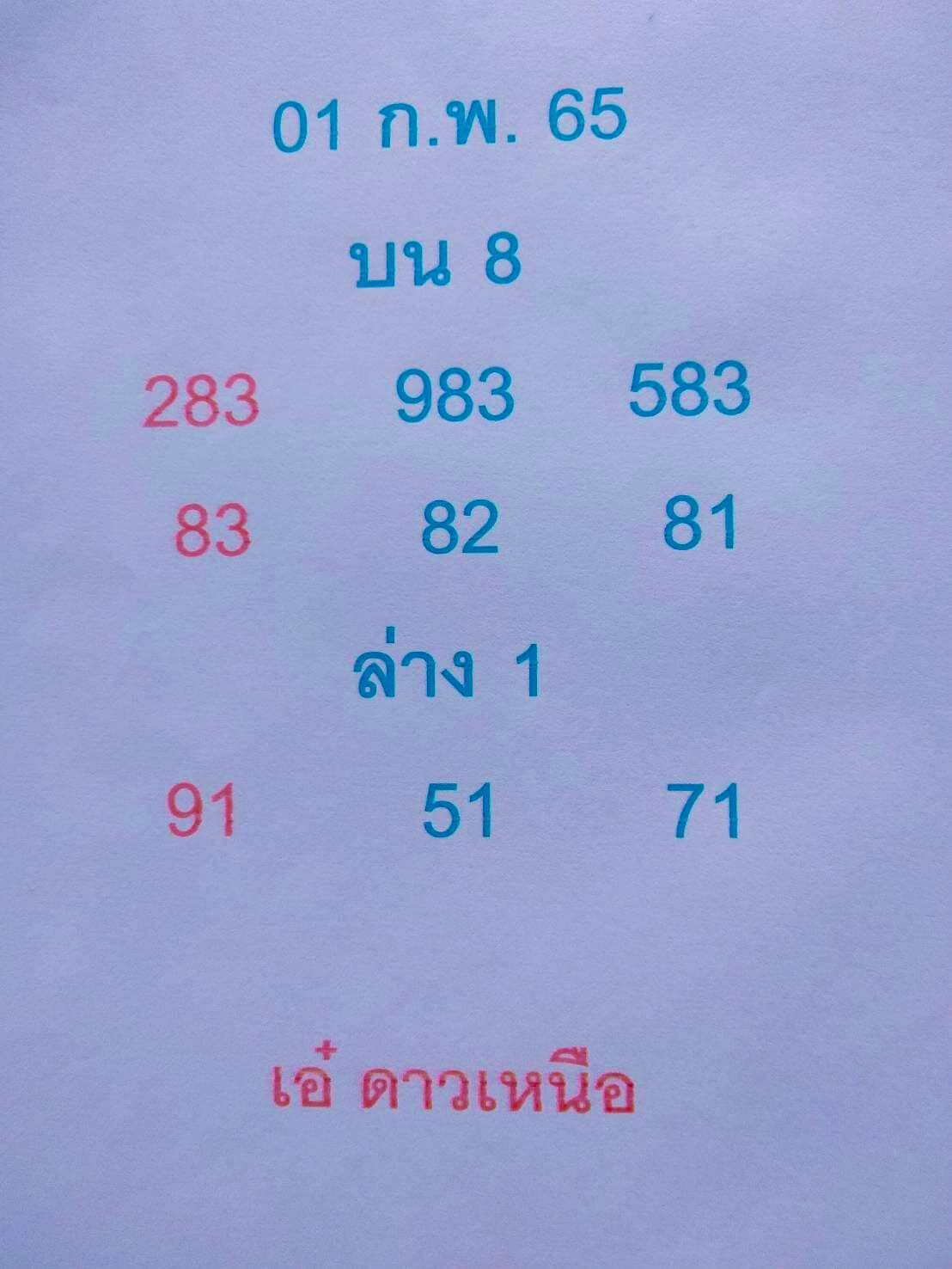 หวยเอ๋ ดาวเหนือ 1-2-65