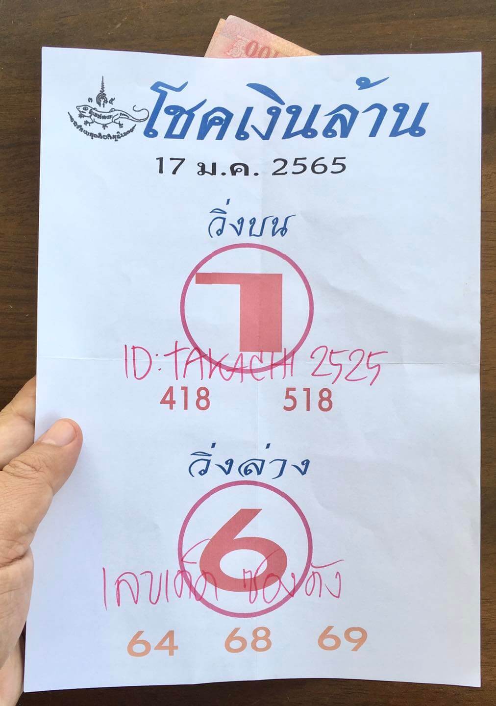 หวยโชคเงินล้าน 17-1-65