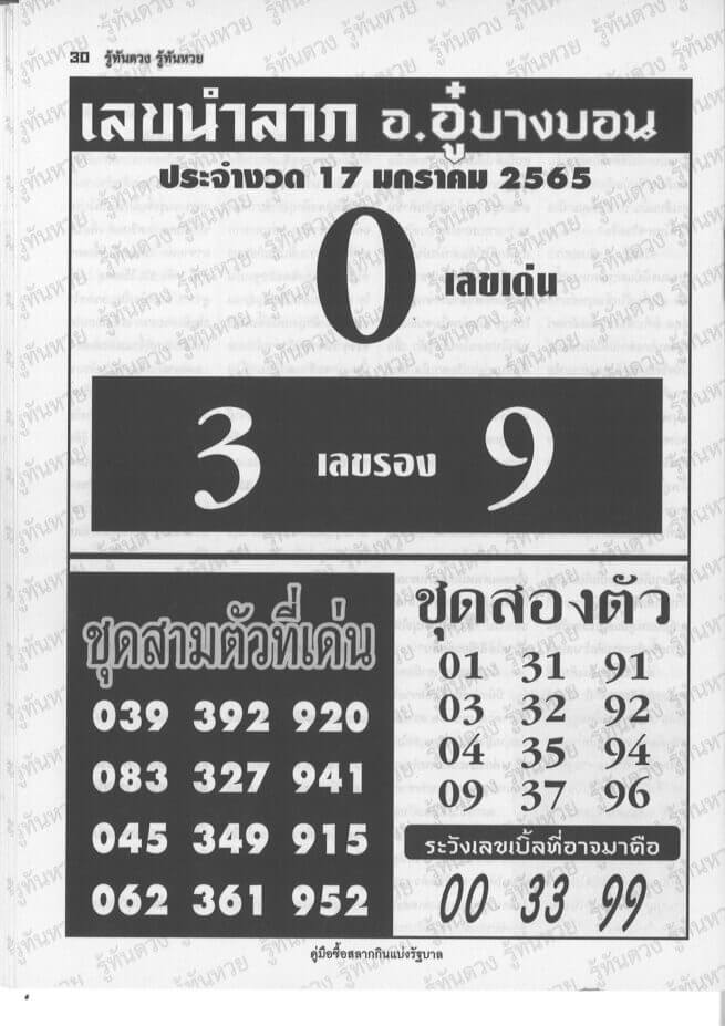 เลขนำลาภ อ.อู๋บางบอน 17-1-64