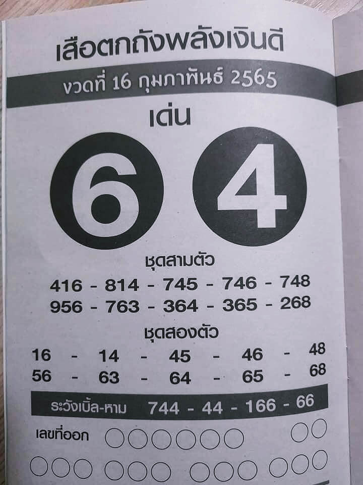 หวยเสือตกถังพลังเงินดี 17/2/65