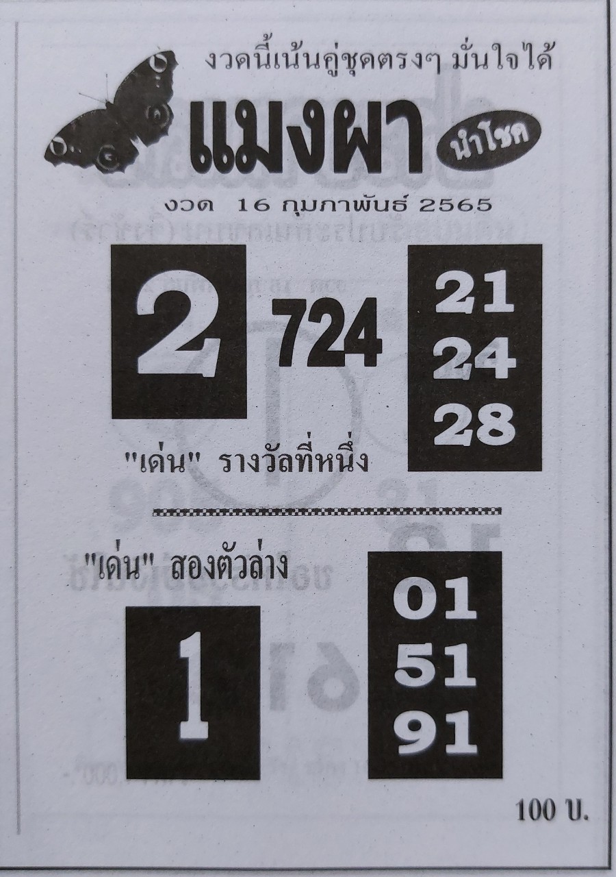 หวยแมงผา 17-2-65