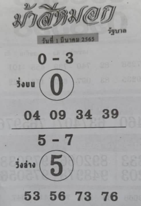 หวยม้าสีหมอก 1-3-65