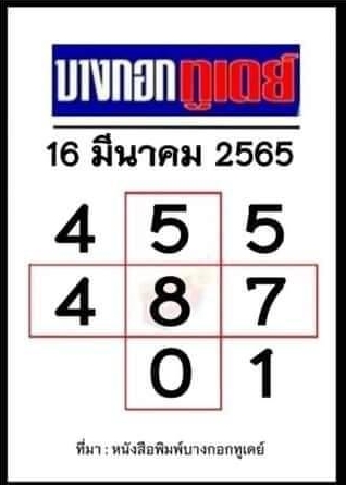 หวยบางกอกทูเดย์ 16-3-65