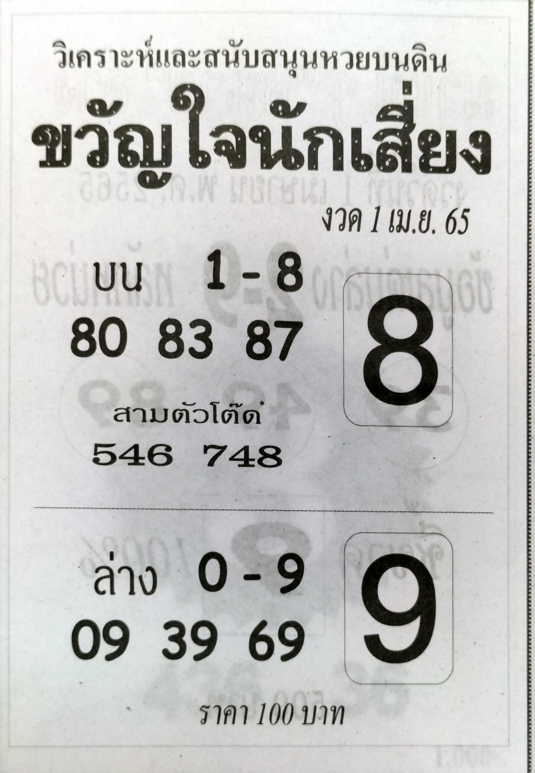 หวยขวัญใจนักเสี่ยง 1-4-65