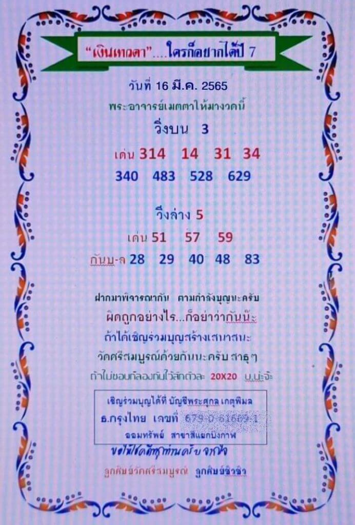 หวยเงินเทวดา16-3-65