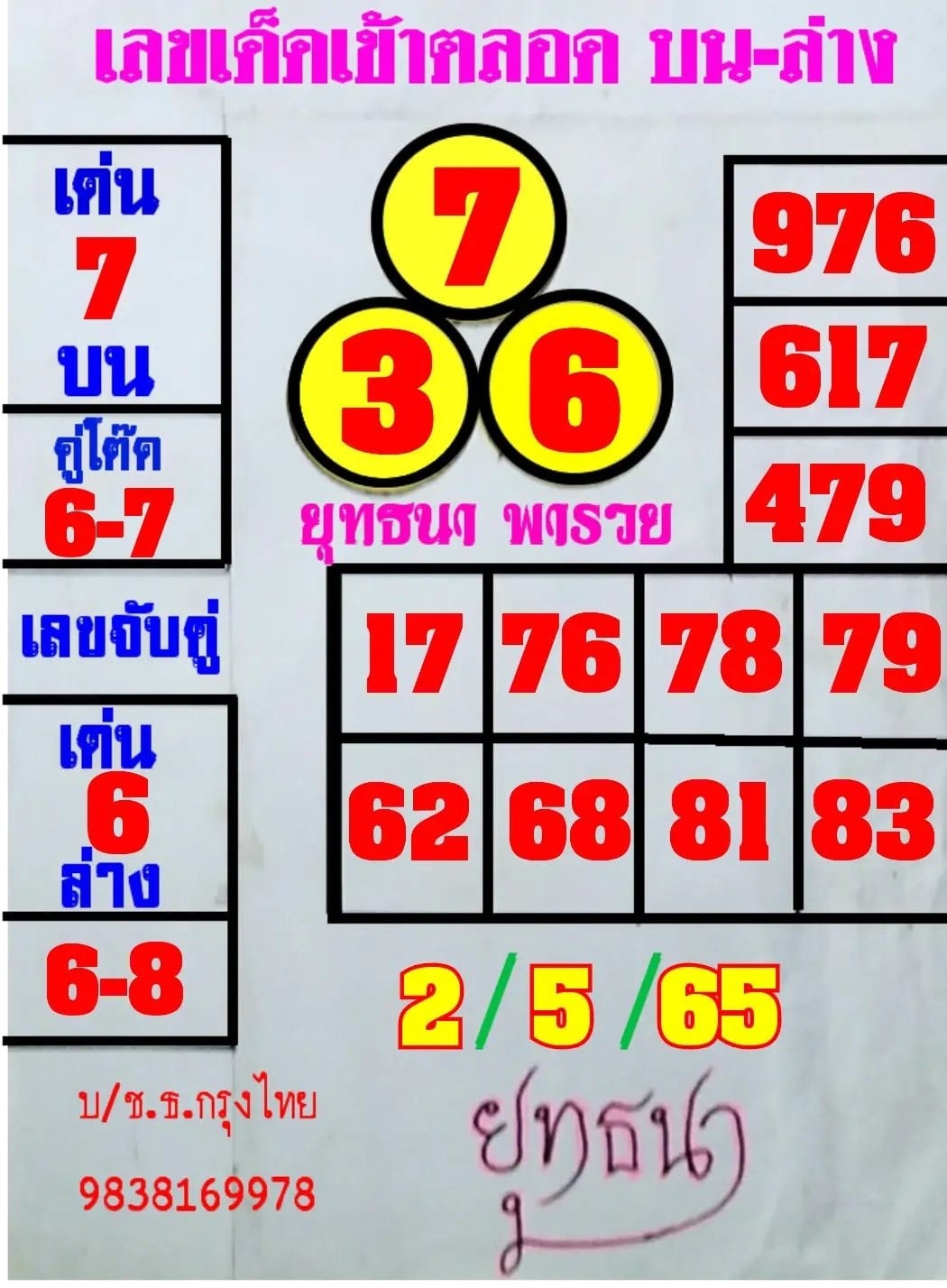 หวยยุทธนาพารวย2-5-65