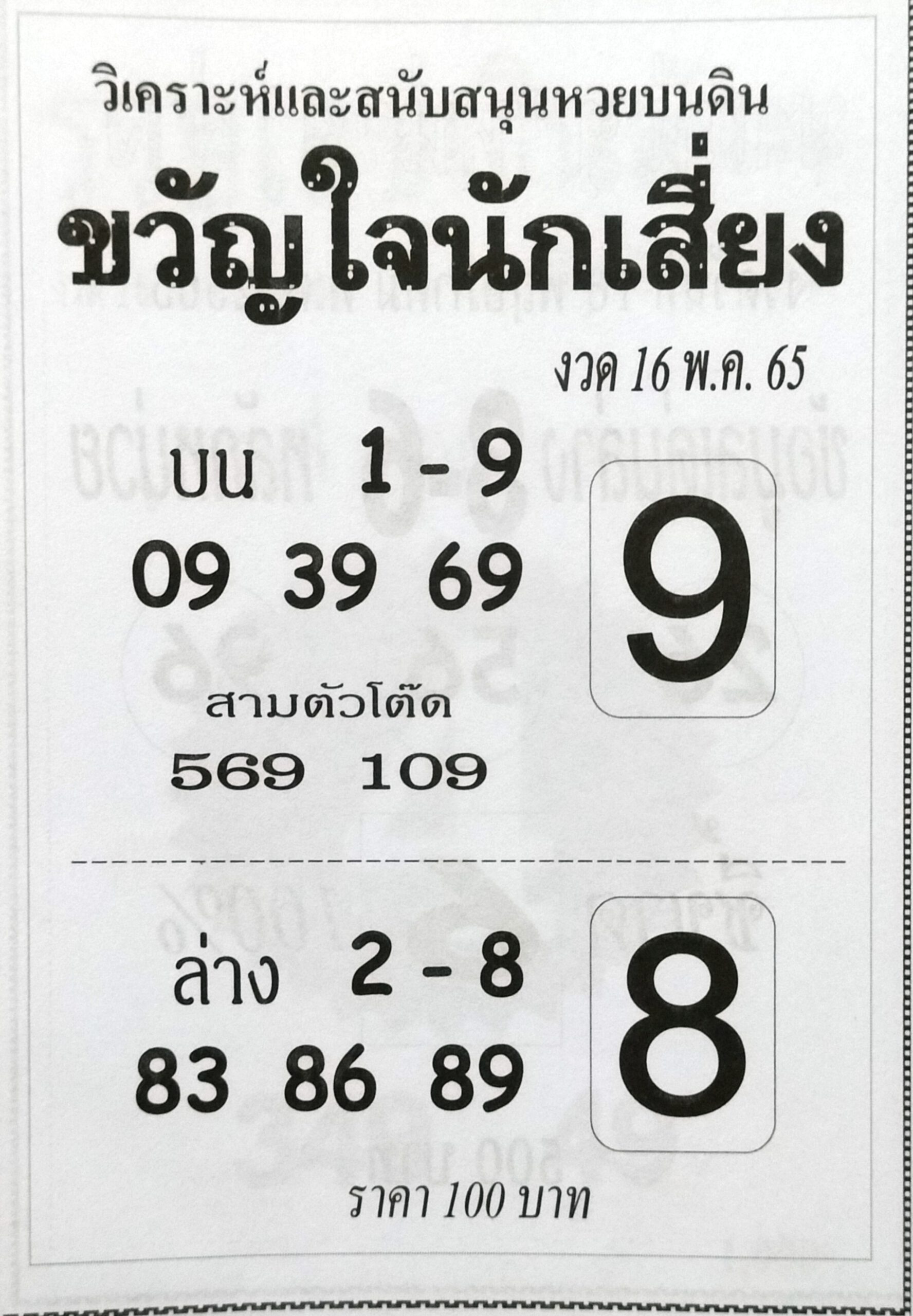 หวยขวัญใจนักเสี่ยง 16-5-65