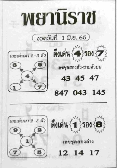 หวยพยานิราช-1-6-65