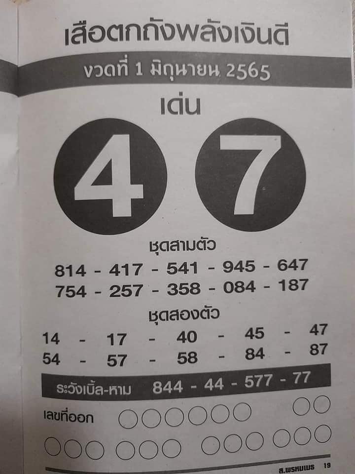 หวยเสือตกถังพลังเงินดี 1-6-65