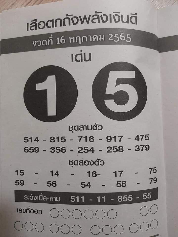 หวยเสือตกถังพลังเงินดี 16-5-65