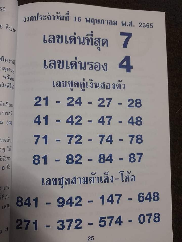 เลขเด่นเลขรอง 16-5-65