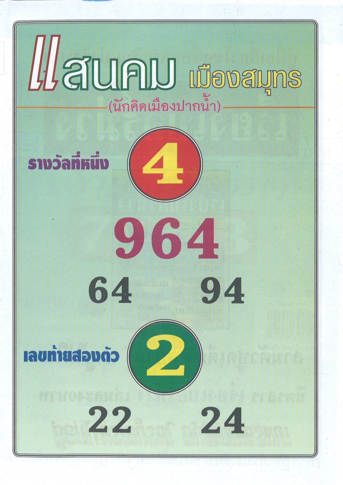 หวยแสนคม 16-7-65