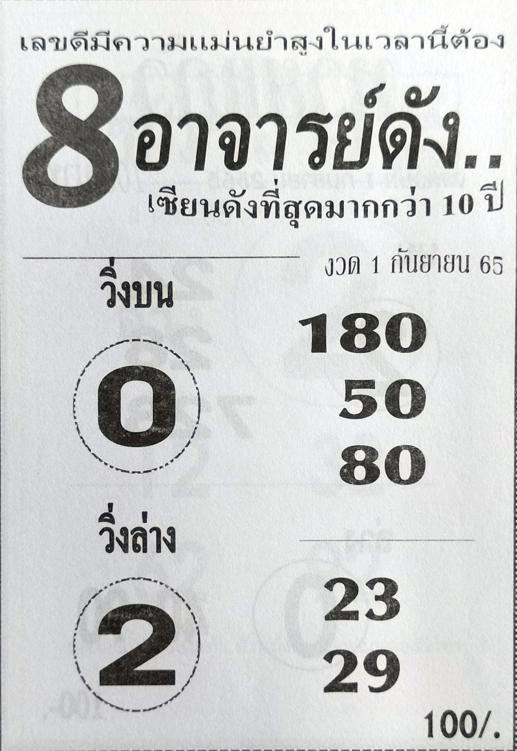 หวย8อาจารย์ดัง 1-9-65