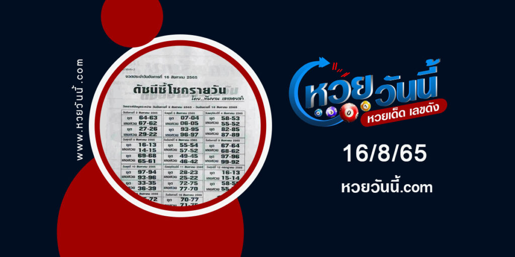 หวยดัชนีชี้โชครายวัน-งวด16-8-65