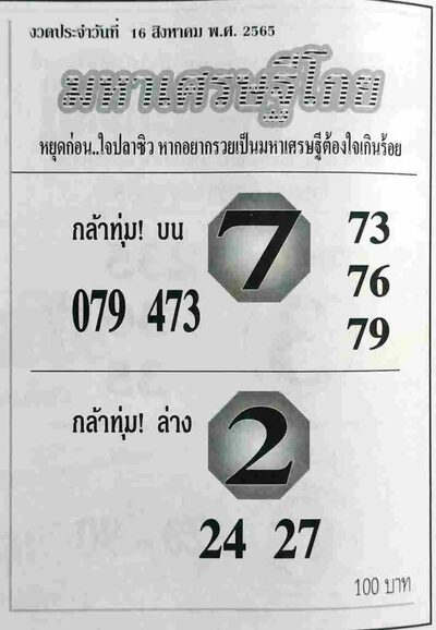 หวยมหาเศรษฐีโกย-16-8-65