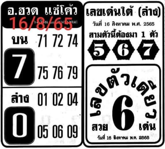 เลขตัวเดียว 16-8-65