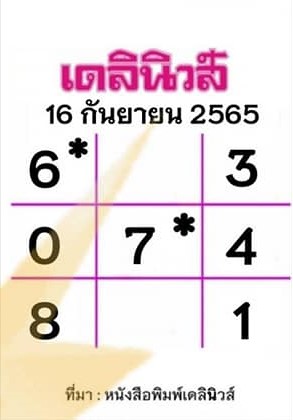 หวยเดลินิวส์ 16-9-65