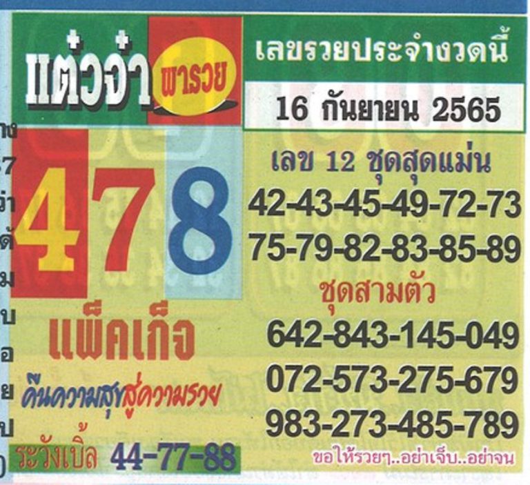 หวยแต๋วจ๋า 16-9-65