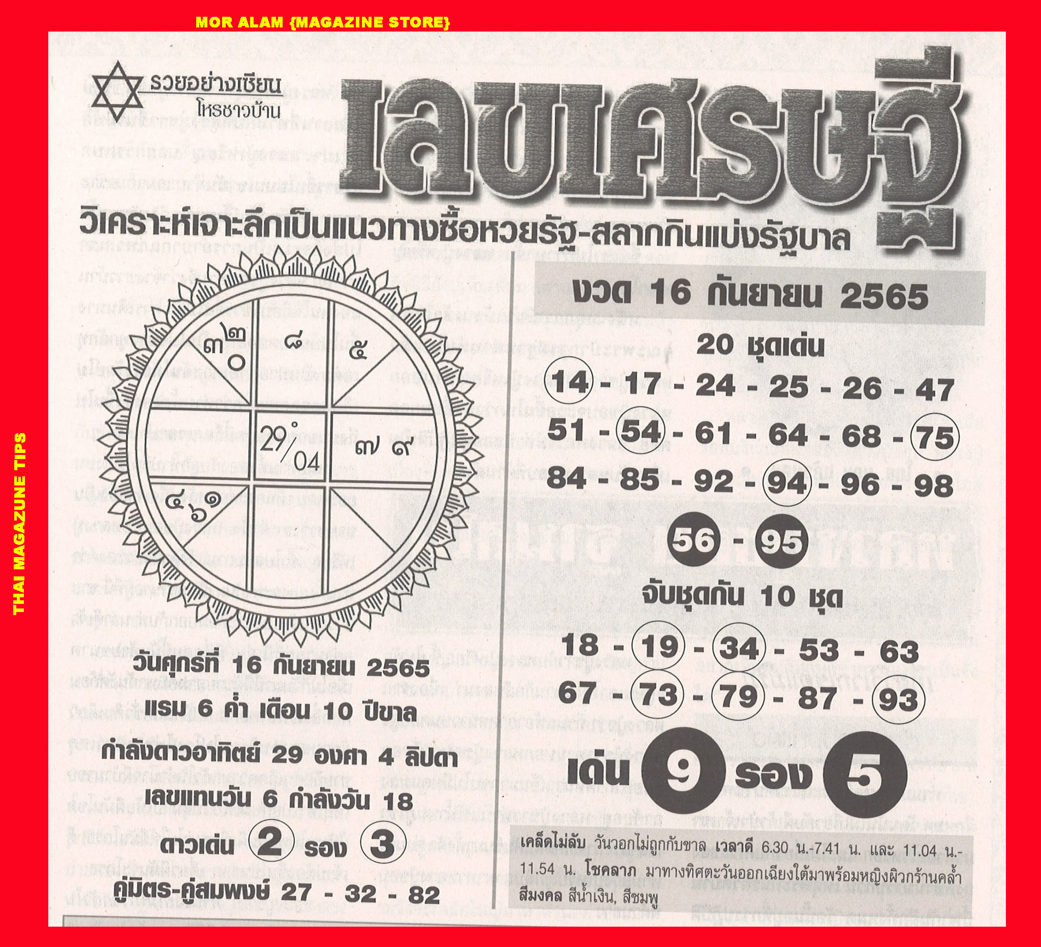 หวยโหรชาวบ้าน 16-9-65