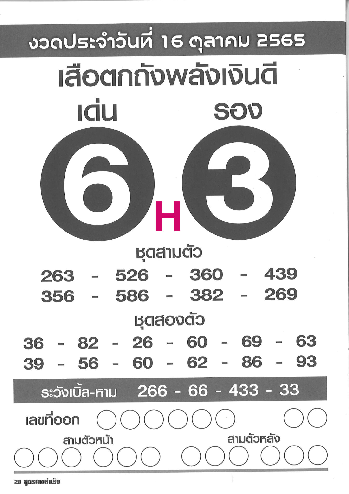 หวยเสือตกถังพลังเงินดี 16-10-65