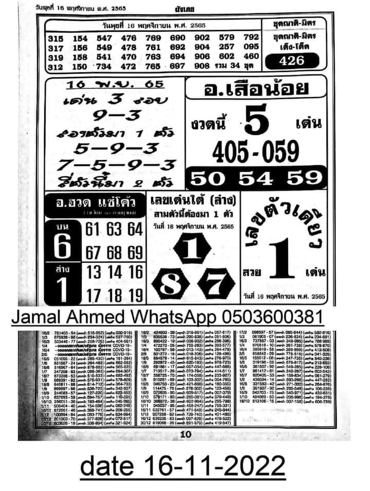 หวยอ.เสือน้อย 16-11-65