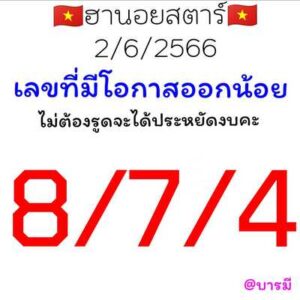 หวยฮานอยวันนี้ 2/6/66 ชุดที่ 2