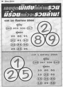 หวยคู่เงิน คู่ทอง 16/9/66